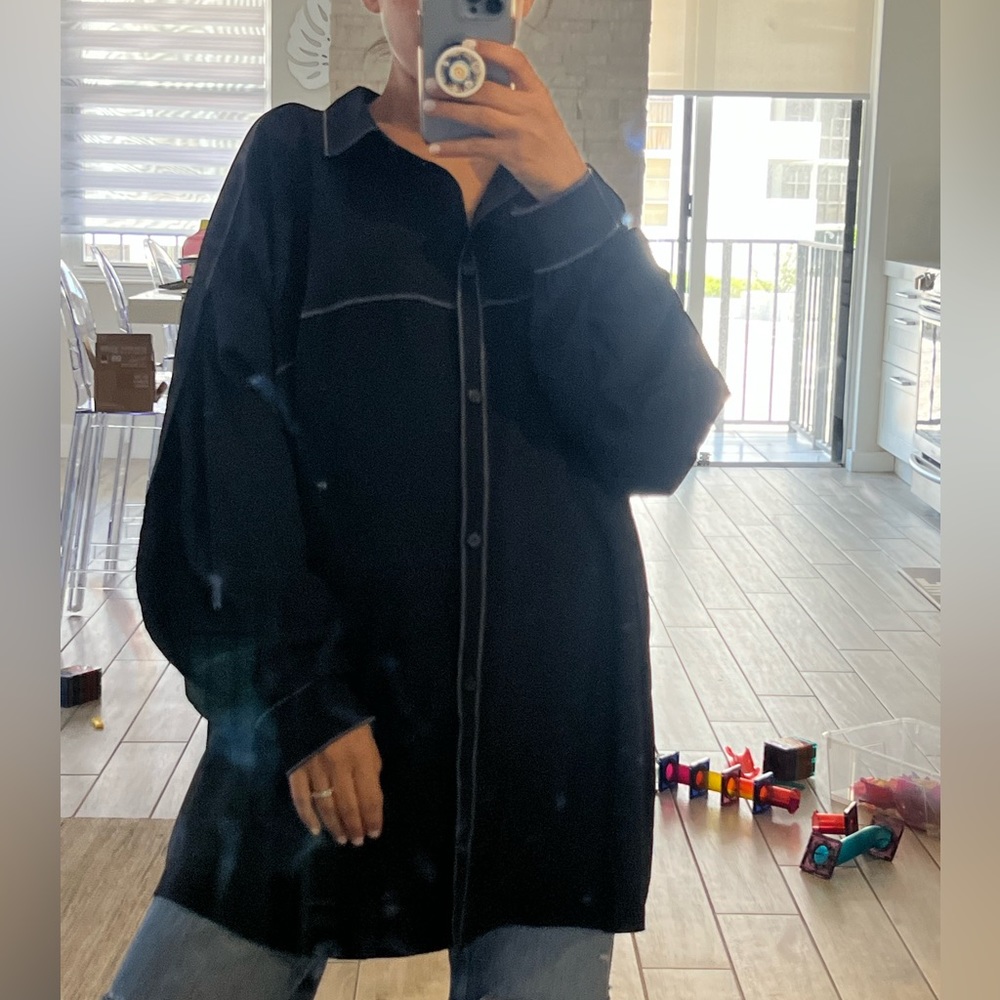 NWOT RORA  black oversized button down